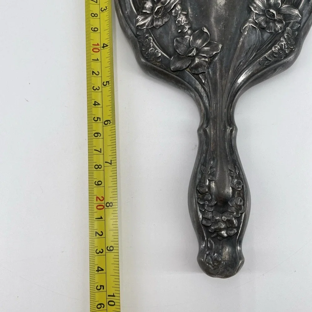 Antique Art Nouveau Hand Mirror Homan Manufacturing Quadruple Plating Floral.